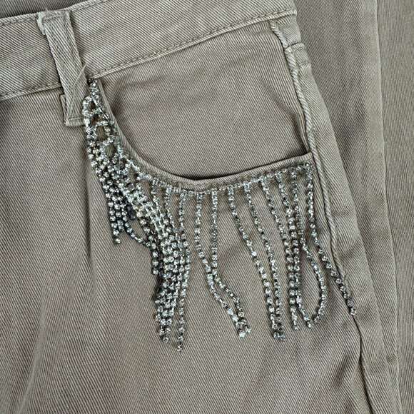 Blue B Collection Flared Khaki Jeans With Rhinestone Fringe Pockets Size L - Picture 4 of 7